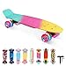 BRGOOD Skateboard, 22"x6" Skateboard Mini Cruiser Completa Retrò, ABEC-11 Cuscinetti a Sfera, 85A PU LED Ruote, Skateboard per Principianti per Bambino, Bambina, con T-Strumento (Twill Tricolore)