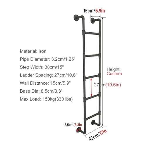 Échelle de lit superposé en métal noir robuste pour mezzanine et lits surélevés - 6