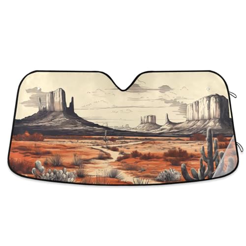 WELLDAY Car Windshield Sunshade Cactus Desert Landscape Trucks Auto Blocks Sun Visor Keep Your Vehicle Cool UV and Heat Reflector 55 X 27 in