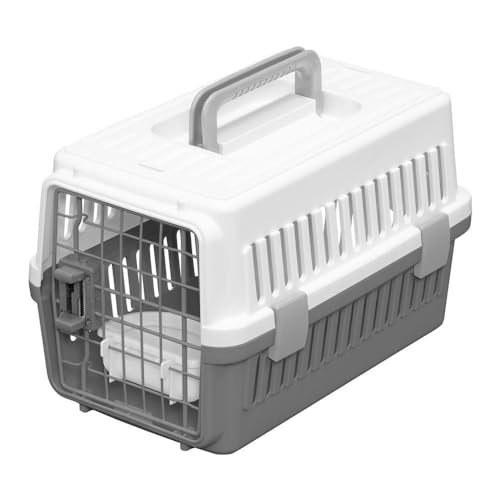 Iris Ohyama, Dog crate/Cage, Transport Box for Dogs, Cats, 2 Doors, Clips, and Safety Latch, Plastic (PP) BPA Free, L46 x W29 x H28.5 cm, Train, Car and Airplane, ATC-460 , Gray