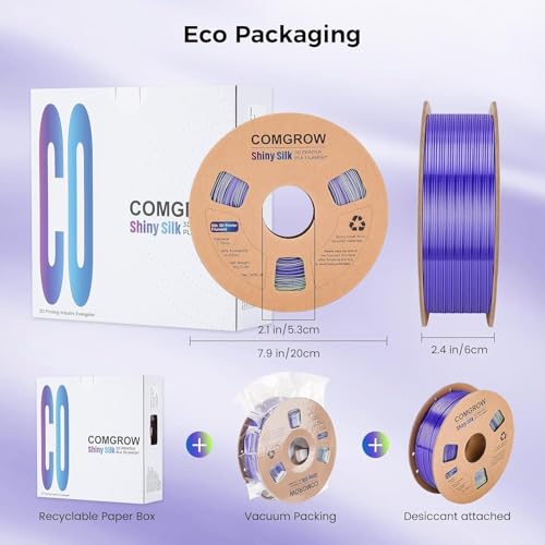 Image of Comgrow Silk Shiny Blue Purple and Yellow 3D Printer Filament, Comgrow 3D Printing Materials Silk PLA 1.75mm, 3D Printing Filament + /-0.02mm, 1kg /2.2lbs Silk PLA
