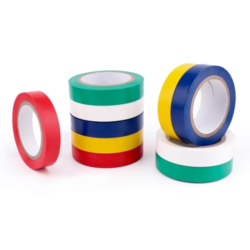Amazon Basics Cinta aislante, 1.27 cm x 6.1 m, multicolor, juego de 10, uso general, en casa, bricolaje, coche, eléctrico, etiquetar y manualidades