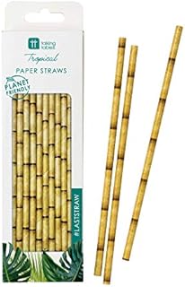 Talking Tables FST6-STRAW Pack of 30 Biodegradable Bamboo Paper Straws Compostable Birthday Party Fiesta Jungle Tropical Celebration Eco-Friendly Drinks Tableware, TROPICALSTRAW
