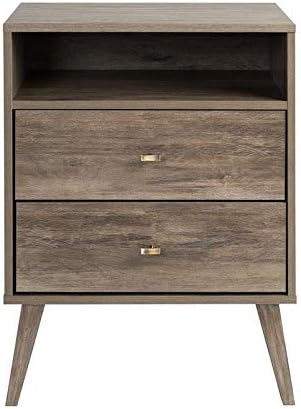 Prepac Milo 2-drawer Tall Nightstand with Open Shelf, Drifted Gray