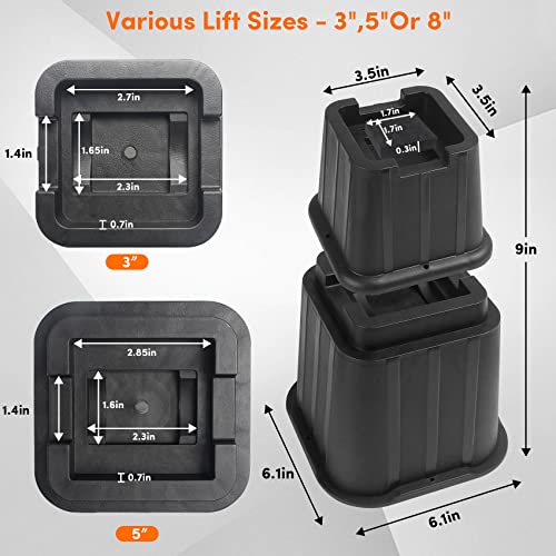 Dedu Adjustable Bed Risers 8 Inch Heavy Duty 4 Pack, Furniture Risers With Casters Wheels For Furniture Without Legs, Couch Risers 3, 5 Or 8 Inch Fits To Desk, Chair, Dorm (Black) #TOP1