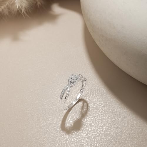 Cali Trove 925 Sterling Silver Diamond Cluster Halo Promise Ring for Women, 1/10ct White Diamonds & Black Diamonds. Promise Bridal Ring & Women’s Engagement Ring in 925 Silver. Diamond Ring for her2