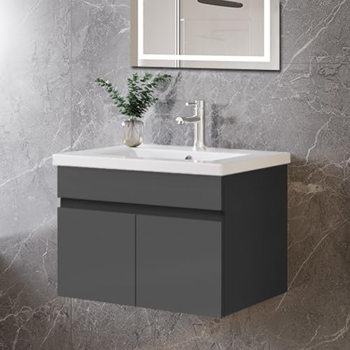 Skybathroom 600mm Bathroom Vanity Units with Basin Sink Cabinet 2 Soft-close Doors Wall Hung