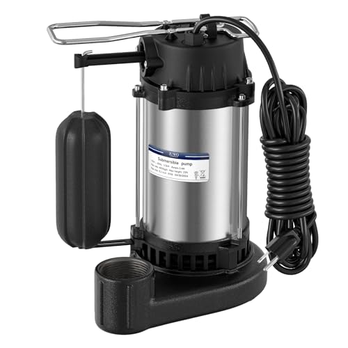 JUWO 1/3 HP Sump Pump Submersible, 4000 GPH Automatic Sump Pump with Vertical Float Switch for Basement, Stainless Steel Submersible Water Pump, NPT 1-1/2" Discharge