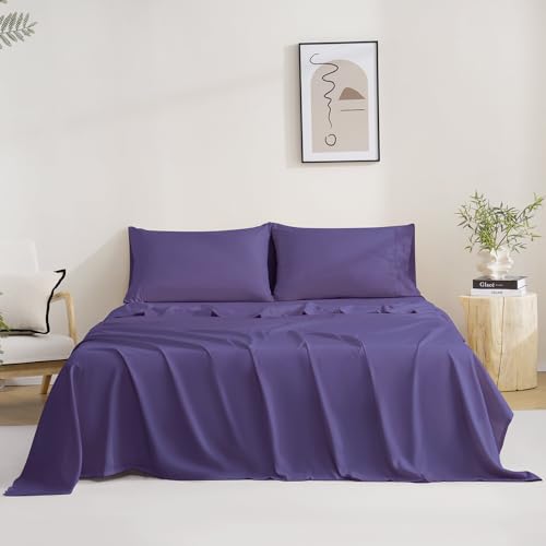 4 Pieces Queen Size Sheets Set, Breathable & Cooling Queen Sheet Set-Purple - image 8
