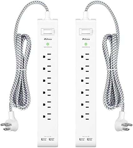2 Pack Power Strip Surge Protector - 6 Outlets 2 USB Ports 5Ft Long Extension Cords, Flat Plug Overload Protection Outlet Strip, 900 Joules, Wall Mount for Home, Office and Dorm Essential, ETL Listed