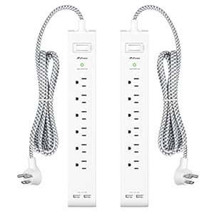 2 Pack Power Strip – 12FT Long Extension Cord, Surge Protector with 6 Outlets and 2 USB Charging Ports, Flat Plug Overload Protection, (1625W/13A/900J), Wall Mount for Home Office and Dorm, ETL Listed