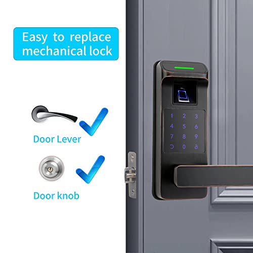 Fingerprint Keyless Entry 5 In 1 Smart Door Lock With Touchscreen Keypad With Reversible Handle, Keypad Door Electronic Digital Lock (Aged Bronze) #TOP3