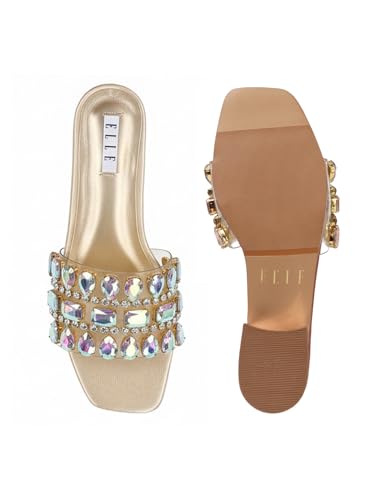 Image of ELLE Women's Embellished Gemstone Sandal - Low Heel Glamour Wedding Sandals