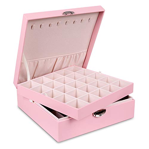 misaya Earrings Jewelry Box Women 50 Slots Jewelry Organizer for Earrings Rings Necklace, Pink