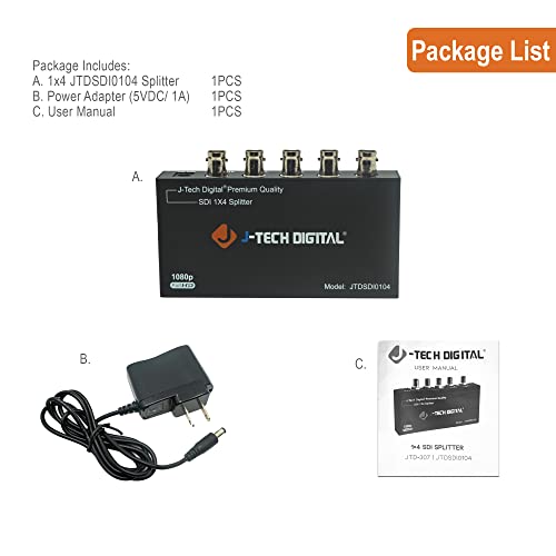 J-Tech Digital ® Premium Quality Sdi Splitter 1X4 Supports Sd-Sdi, Hd-Sdi, 3G-Sdi Up To 1320 Ft (1 Input And 4 Outputs) #TOP2