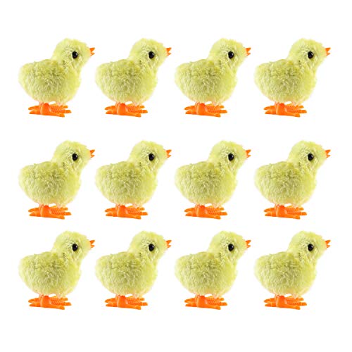Fashionclubs Wind Up Toy, 12pcs Easter Chick Wind Up Toys Jumping Chicken Plush Chicks Clockwork Toys Novelty Toys for Kids Party Favors, Easter Egg Hunt, Birthday Goody Bag Fillers, Game Prizes