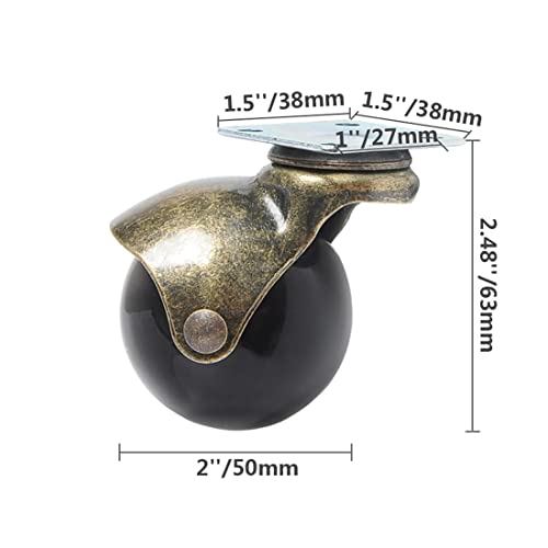 2 Roues de roulette pivotante de pouce Ensemble de 4, Roues de Roue à Balle Or Antique avec 360 Degré Rotation,Coffrets à Balles pour meubles, Canapé, Piano, Table basse, Table d'appoint sur tapis (vissées incluses)