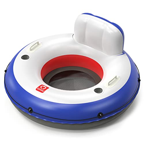 Image of QPAU Inflatable River Tube, 0.4 mm Thickened Puncture-Resistant Heavy Duty River Float, River Raft with Ergonomic Backrest, Mesh Bottom & 2 Cup Holders for Adults and Friends Lake Float