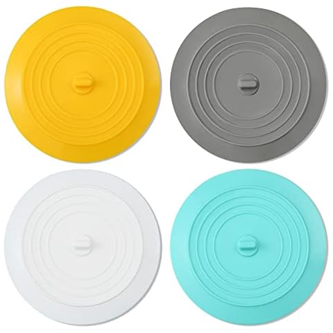 CORNERJOY 4 PCS Silicone Bathtub Stopper 6 inches Large Sink Stopper, Drain Plug Hair Stopper Flat Suction Cover for Kitchen Bathroom and Laundry Cover