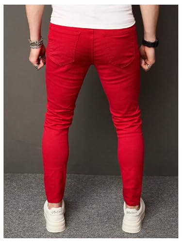 WDIRARA Men's Denim Splash Ink Print Ripped Raw Hem Distressed Skinny Jeans Pants with Pockets2