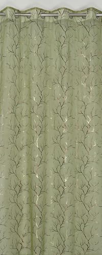 Image of littlelotus Tree Print Tissue Net Sheer Transparent Grommet Curtains for Window 5 feet Long Set of 2, Green