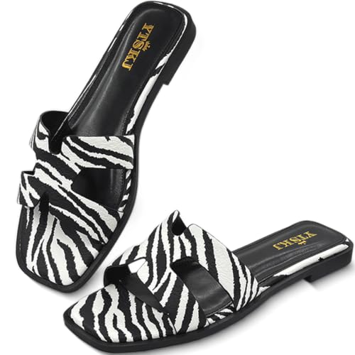 Image of Sandals for Women Dressy Comfortable Flat Open Toe Casual Cute Trendy Shoes Soft Faux Leather Slip On Ladies Slides for Summer