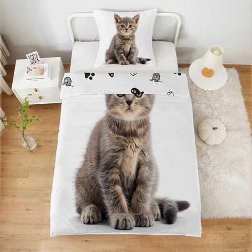Housse de couette chat 240x260 parure de lit 2 personnes marron - 4