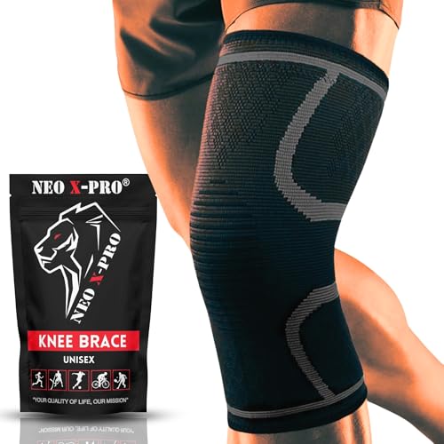 NEO X-PRO Rodilleras Menisco y Ligamento de Compresión | Rodillera Deportiva para Gym Running Deporte | Rodilleras Ortopédicas | Knee Support | Joelheira | Unisex (Negro-Gris, M)