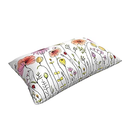 Wozukia Colorful Wildflowers Throw Pillow Cover With Butterflies Bees Dragonfly And Ladybugs Floral Border Lumbar Pillow Case Cushion For Sofa Couch Bed Standard Queen Size 20X30 Inch #TOP2