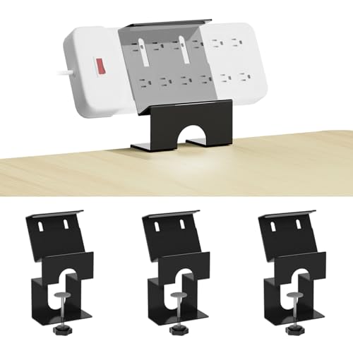 ERGO COLLECT Power Strip Holder (4 Pack) No-Drill Clamp Mount for Power Strip Under Desk Power Strip Holder Fits 2-4 Surge Protectors for Desk Edge 0.2-2.56 (Black)