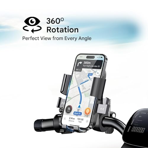 Image of PerfX 360 Rotatable Bike Phone Holder with Quick Lock System, Heavy Duty Anti-Slip Handlebar Mobile Mount, Shockproof Secure Cradle for Bicycle, Motorcycle, Scooter, All Smartphones (AN-088)