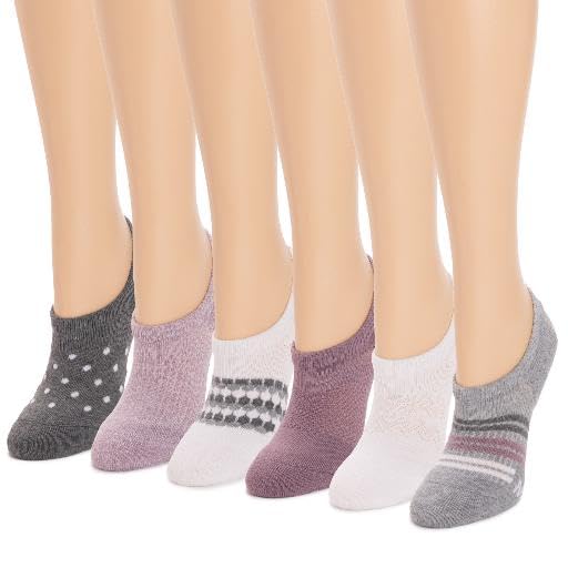 MUK LUKS Women's 6 Pack No Show Socks, Grey/Purple, OS2