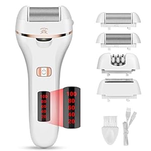 Elektrischer Hornhautentferner 4-in-1 LED Hornhaut Entfernung & Epilierer IPX5 Wasserdicht USB Wiederaufladbar Pediküre Elektrisch Hornhauthobel Hornhautraspel Fußpflege für Füsse mit 3 Ersatzrollen