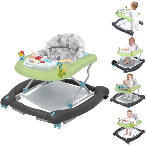 Image of 5 in 1 Foldable Baby Walker, Activity Baby Walker-Baby Bouncer, Rocker, Activity Center,Seat and Push Walker,Detachable Trampoline Mat, Adjustable Speed Rear Wheels and Height,Ages 6-18 Months(Green)