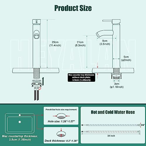 Heyalan Vessel Sink Faucet,Stainless Steel Tall Bathroom Faucet Single Handle Matte Black Restroom Faucet Tall Circular Spout Lavatory Vanity Deck Mount Bowl Basin Mixer Bar Tap One Hole Pop Up Drain #TOP1