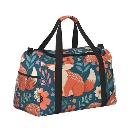 Cute Floral Animal Pattern Print Travel Duffle Bag - Foldable Personal Item Travel Bag for Women & Men,Carry-On Convertible Crossbody Tote Bags with Adjustable Shoulder Strap & Pockets 13x10.2x19.7 in3