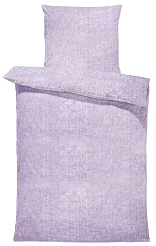 Bettwäsche 135x200 cm meliert Stone Washed Look Melange Flieder lila Microfaser