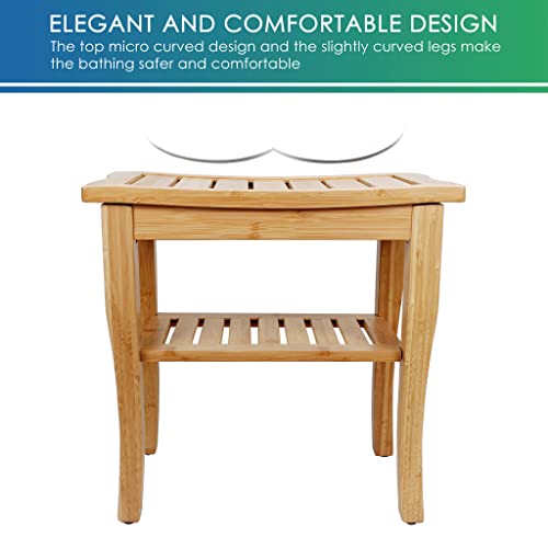 SMIBUY Bamboo Shower Bench, 2-Tier Wood Spa Bath Organizer Stool, Corner Bathroom Chair & Seat with Storage Shelf for Indoor Outdoor(Natural) - Image 6