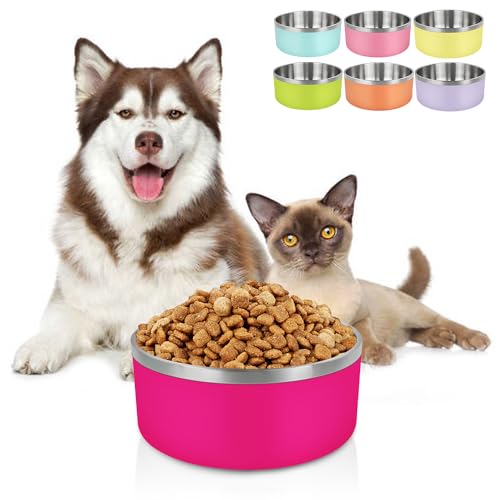 LIHONG Dog Bowls,Stainless Steel Dog Bowls for Large Dogs,Dog Food Water Bowls with Non Slip Rubber Bottom,Pet Feeding Bowl,Double Wall Insulated,Rustproof(64oz,Pitaya Pink) LIHONG Dog Bowls,Stainless Steel Dog Bowls for Large Dogs,Dog Food Water Bowls with Non Slip Rubber Bottom,Pet Feeding Bowl,Double Wall Insulated,Rustproof(64oz,Pitaya Pink)