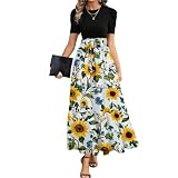 Vestidos Mujer Verano, Vestidos Playeros Mujer 2026 Ibicencos Blanco Vestido Midi De Manga Corta con Cuello Redondo Y Estampado Floral para Elegante Vestido De Playa Corte A Veraniego Vaporoso