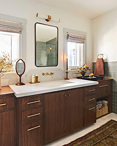 Image of ANDY STAR Bronze Mirror for Wall, 20x28 Rounded Rectangle Farmhouse Mirror, Brushed Bronze Bathroom Mirror for Wall, Modern Vanity Mirror in Metal Frame Hang Vertically or Horizontally