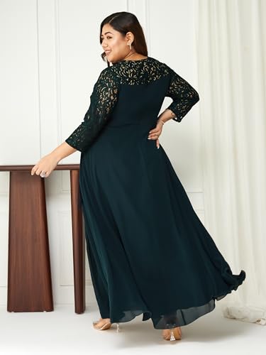 Image of Miss Chase A+ Women's Floral Printed Relaxed Fit V -Neck 3 /4Th Sleeve Georgette Maxi Dress