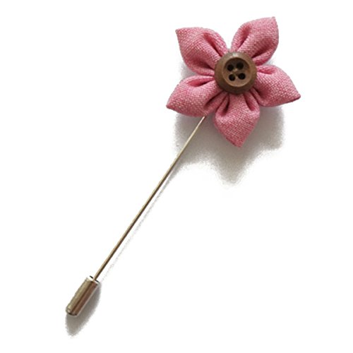 Sunny Home Vintage Men's Lapel Flower Handmade Boutonniere Pin with Button for Suit (Pink)