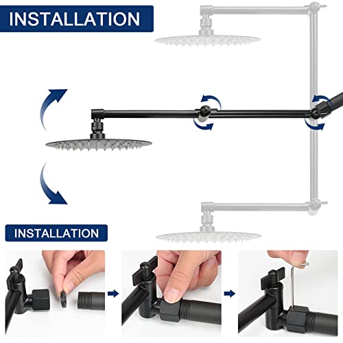 Nearmoon Adjustable Shower Arm, Shower Extension Arm Universal Connection, Rise Or Lower Shower Head, Adjust Height/Angle To Upgrade Shower Experience, Anti-Leak, 16 Inch (Matte Black) #TOP3