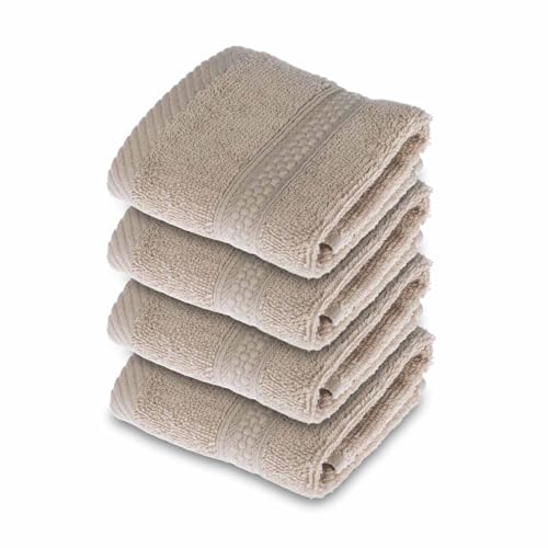 HOMESCAPES Stone Turkish Cotton Set of 4 Face Cloths Flannel Super Soft Thick & Absorbent 500 GSM Towel Heavy Weight for everyday Luxury