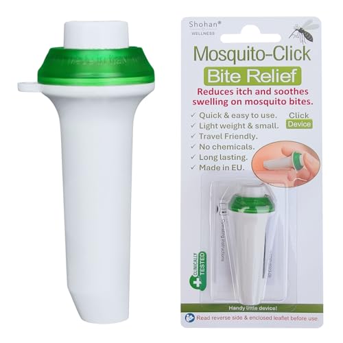 Mosquito-Click Bite Relief Device Fast Acting Helps Reduce Itch Soothes Swelling and Inflammation. Chemical Free Light Weight and Pocket Size. Made in EU.