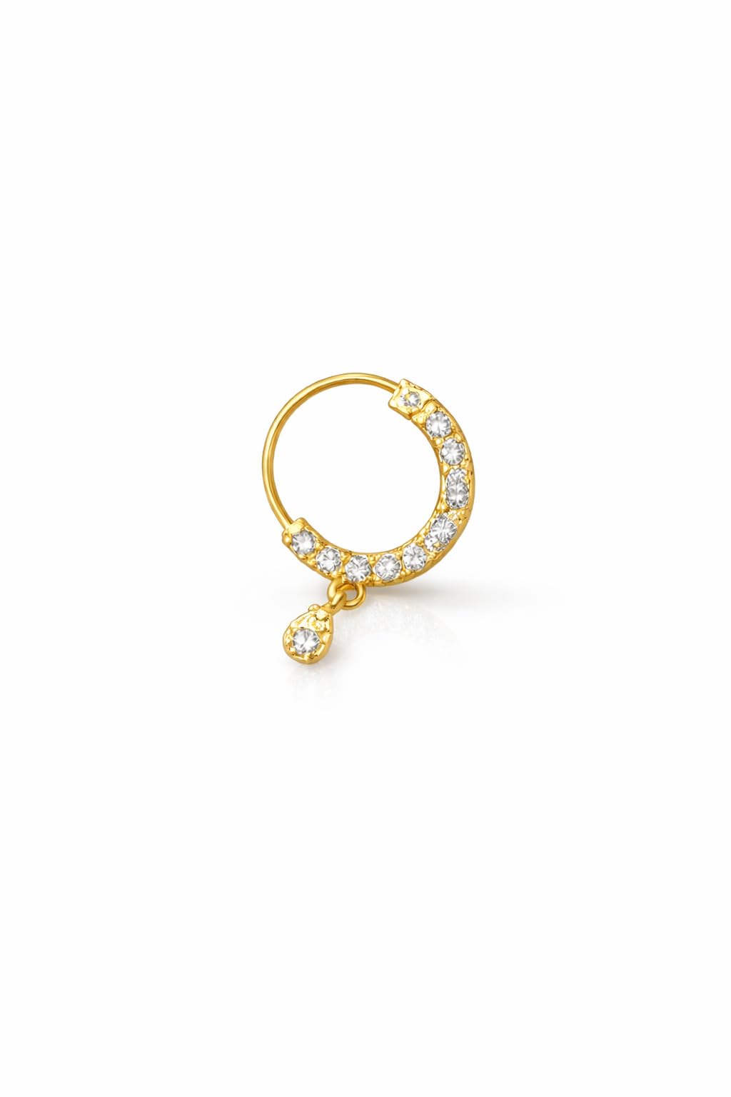 Dishavari Gold-Plated Brass Nose Ring with Crystal Stones, Teardrop Charm, Traditional Indian Bridal Style, Hoop Design-image-20