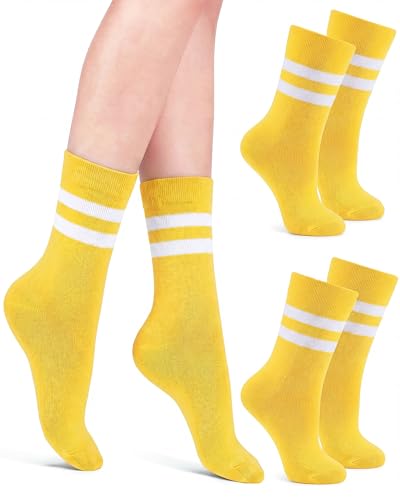 Syhood 2 Pairs Crew Socks Cozy Casual Cotton Breathable Socks for Women Retro Athletic Unisex (Warm Yellow Background)