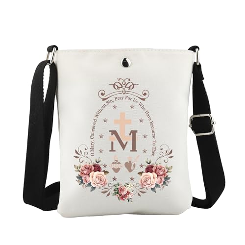 WCGXKO Bible Verse Inspired Crossbody Bag Catholic Christian Saint Gift Marian Catholic Gift Immaculate heart of Mary Gift