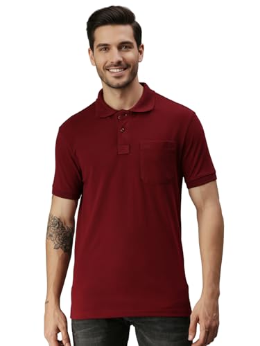 Image of Lux Cozi Men's Polo T-Shirt Regular Fit Half Sleeves with Pocket | Cotton Blend Polo Neck Collar T-Shirt for Men | Casual, Office Comfortable Breathable T-Shirt | Stylish Plain Tee